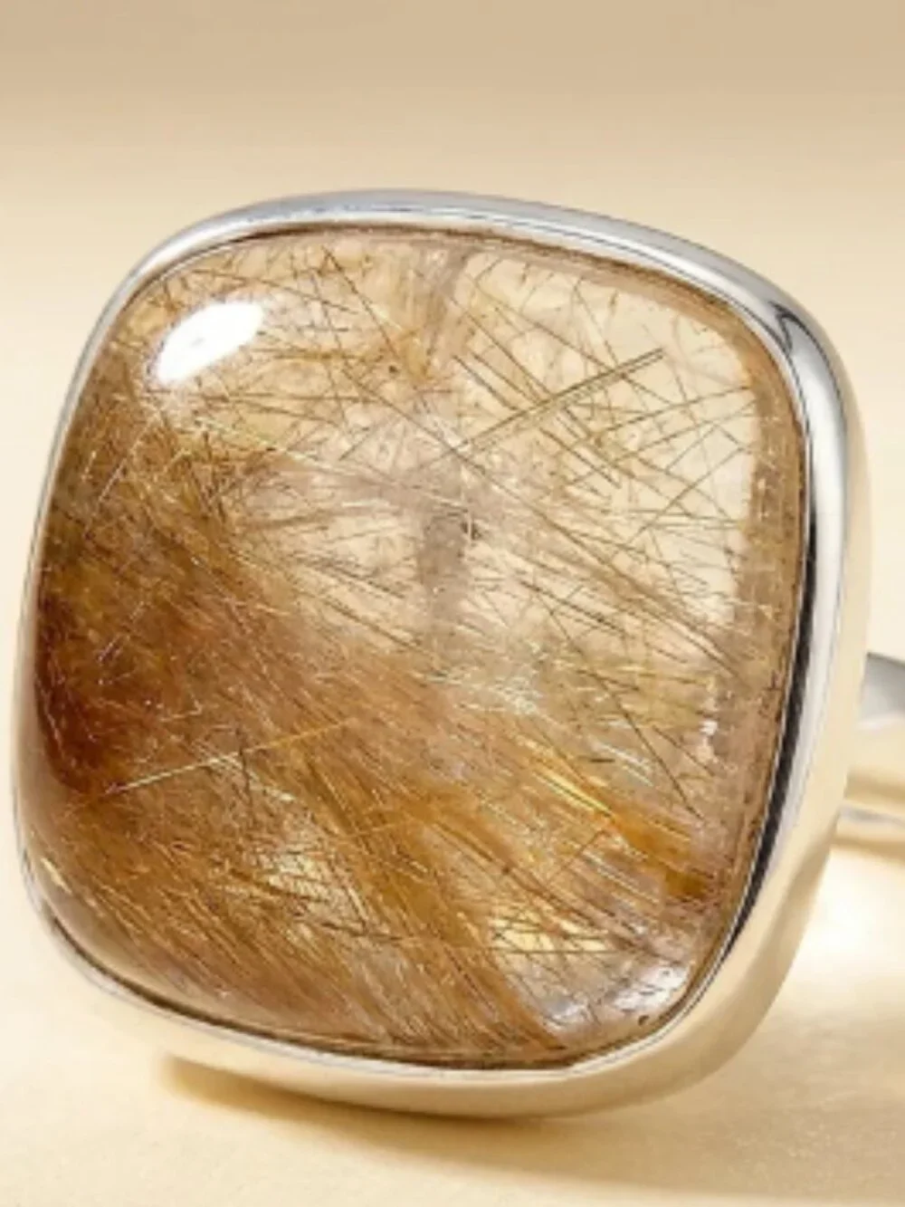 Steven Pooyouma Kuyvay Men's Sterling Silver Bezel Set Rutilated Quartz Ring